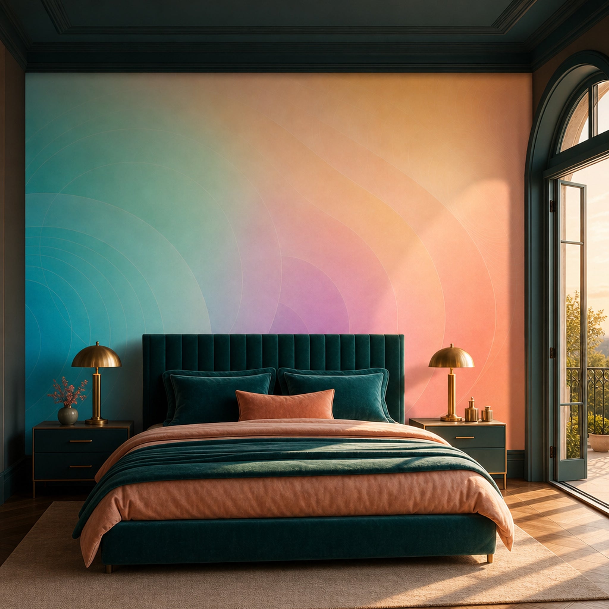Abstract Gradient Wallpaper Pastel Concentric Circles Removable Wall Decor