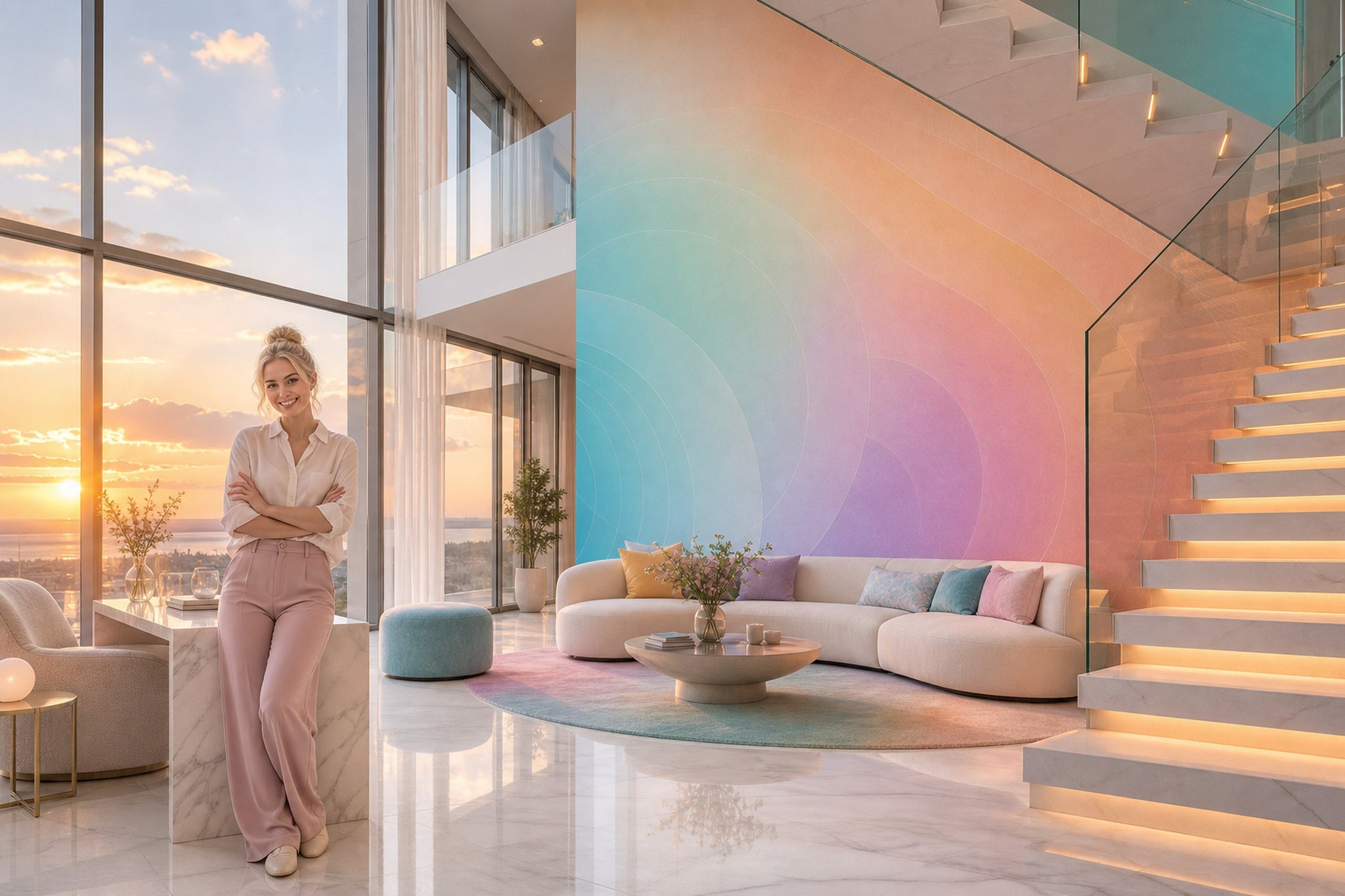 Abstract Gradient Wallpaper Pastel Concentric Circles Removable Wall Decor