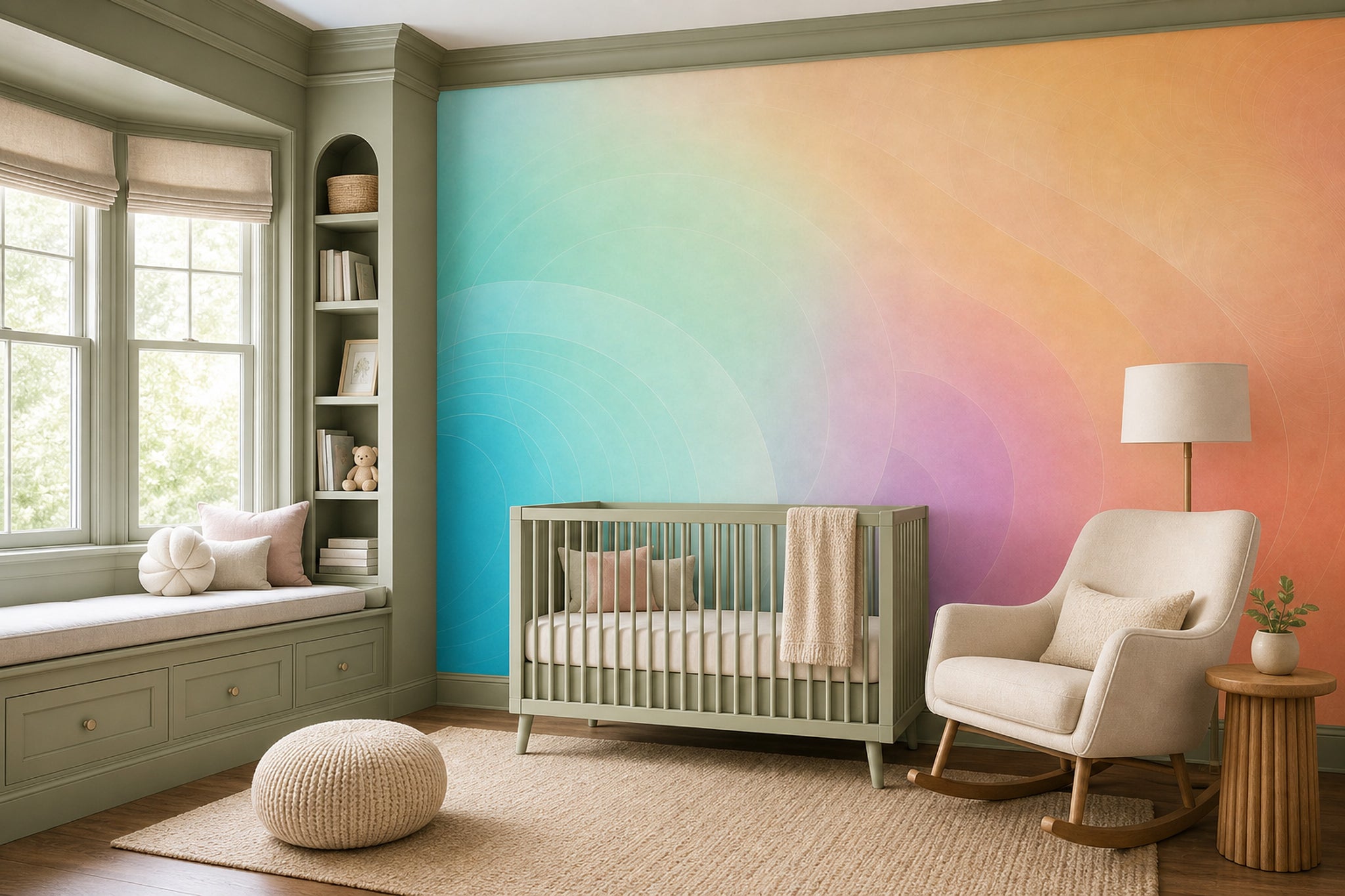 Abstract Gradient Wallpaper Pastel Concentric Circles Removable Wall Decor