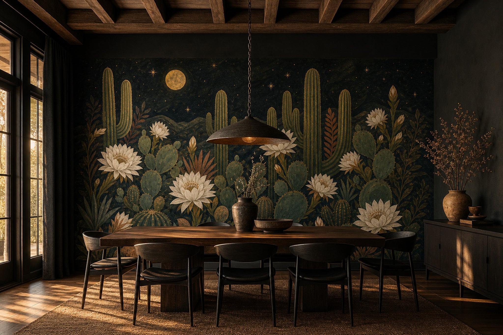 Starry Night Wallpaper Desert Moon Cactus Removable Wall Decor