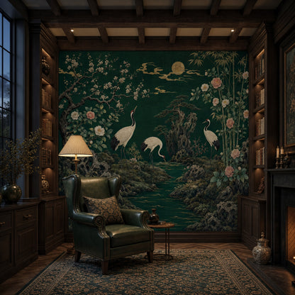 Landscape Mural Wallpaper Cranes Asian Garden Wall Mural