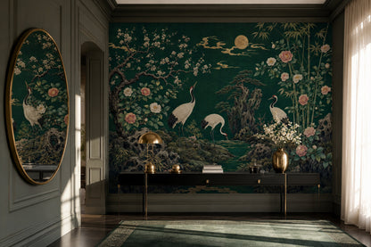 Landscape Mural Wallpaper Cranes Asian Garden Wall Mural