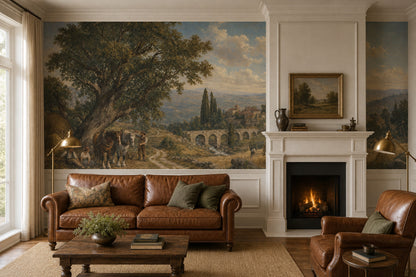 Pastoral Landscape Wallpaper Countryside Removable Stone Bridge Wall Decor