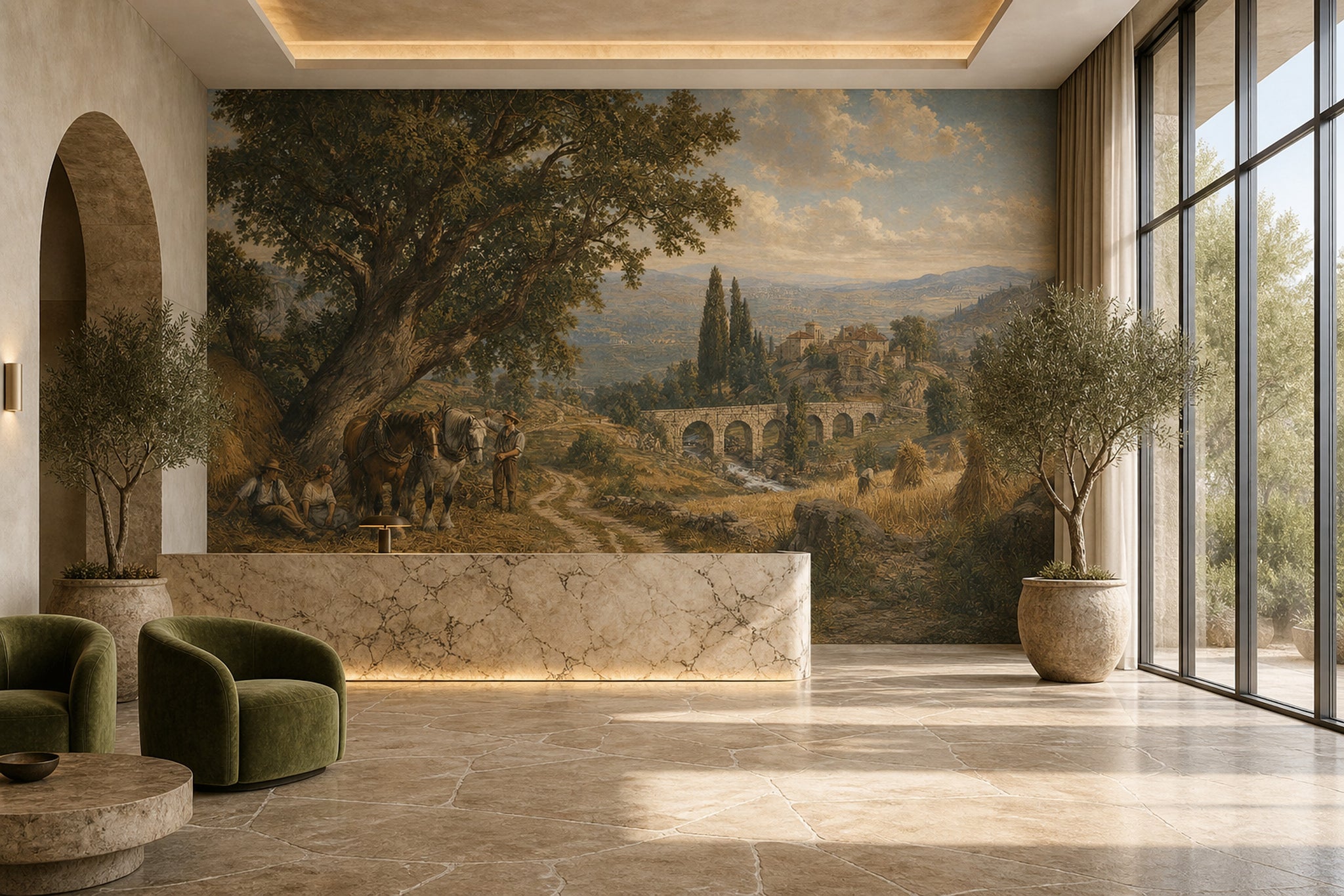 Pastoral Landscape Wallpaper Countryside Removable Stone Bridge Wall Decor