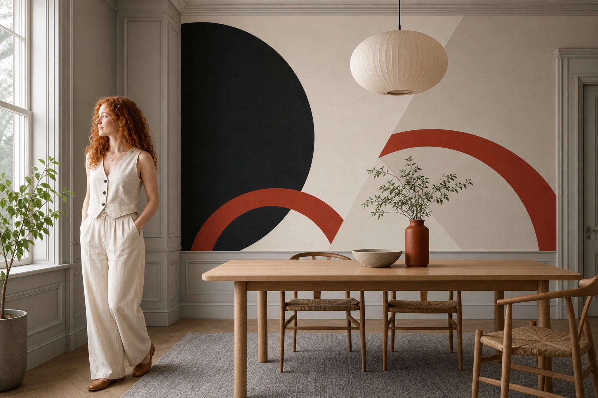 Mid Century Modern Wallpaper Paper Texture Removable Wall Decor