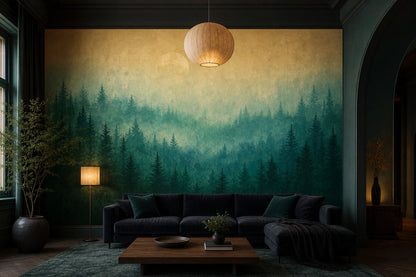 Misty Forest Wallpaper Watercolor Texture Misty Forest Wall Mural