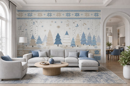 Winter Forest Wallpaper Scandinavian Birch Trees Removable Wall Decor