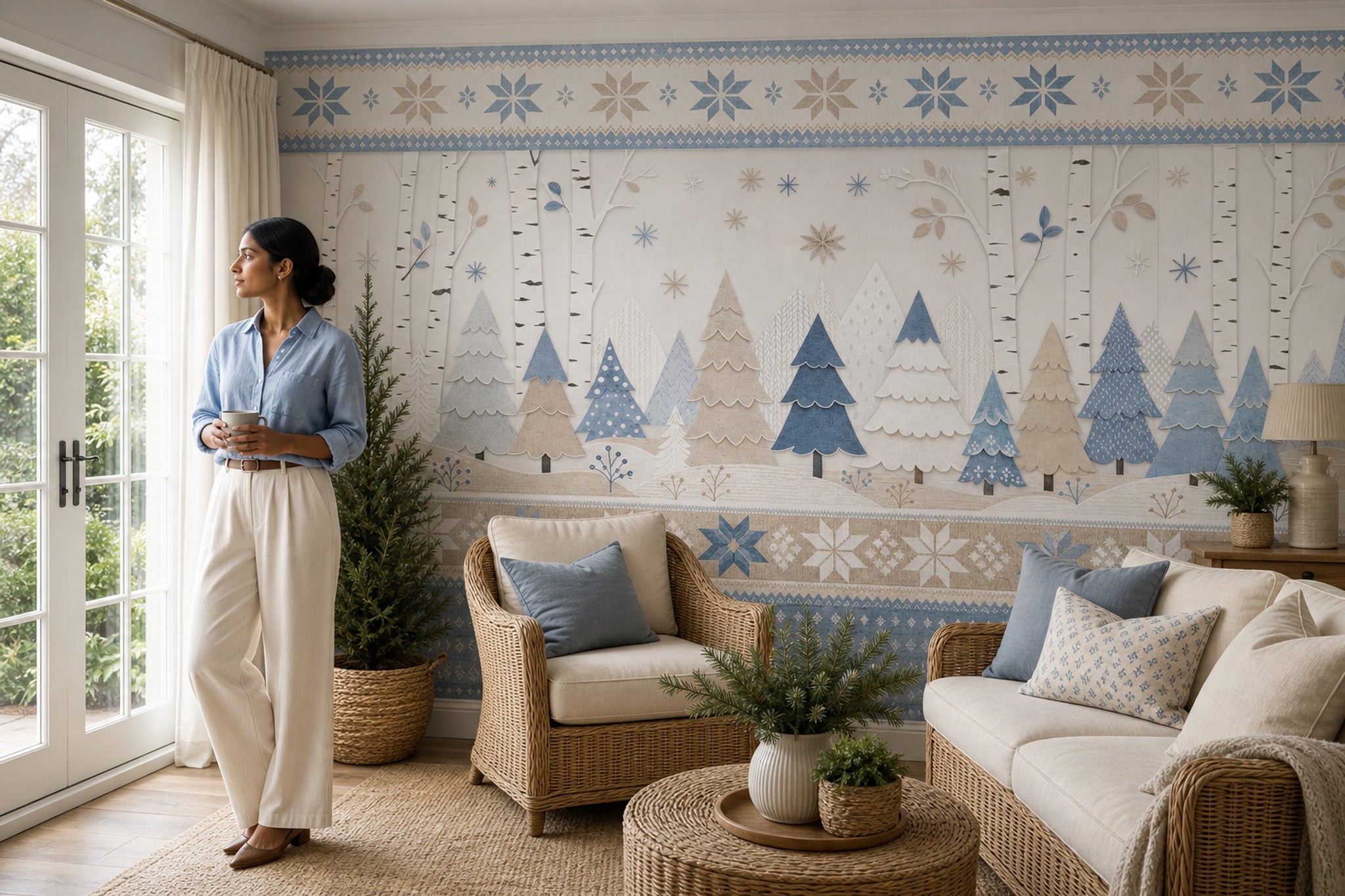 Winter Forest Wallpaper Scandinavian Birch Trees Removable Wall Decor