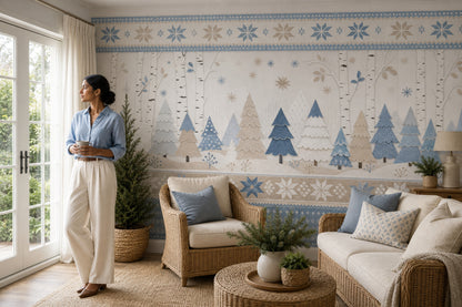 Winter Forest Wallpaper Scandinavian Birch Trees Removable Wall Decor