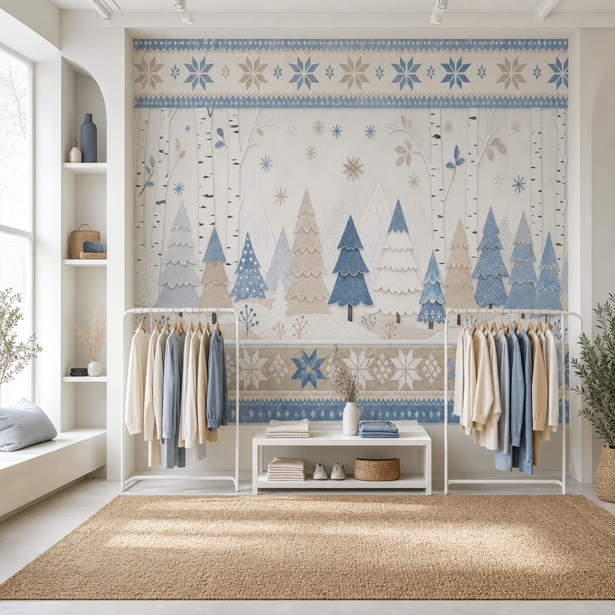 Winter Forest Wallpaper Scandinavian Birch Trees Removable Wall Decor