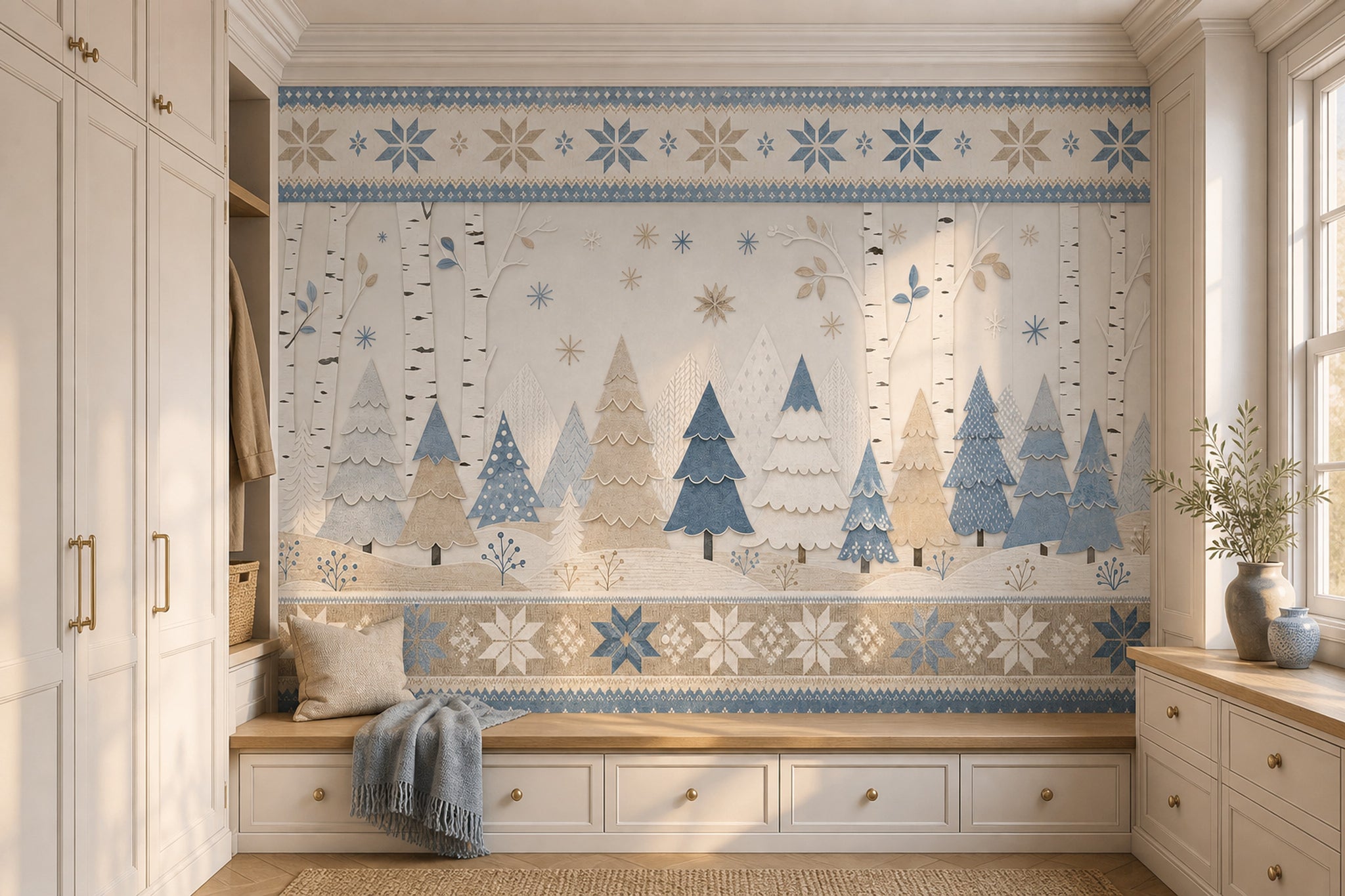 Winter Forest Wallpaper Scandinavian Birch Trees Removable Wall Decor