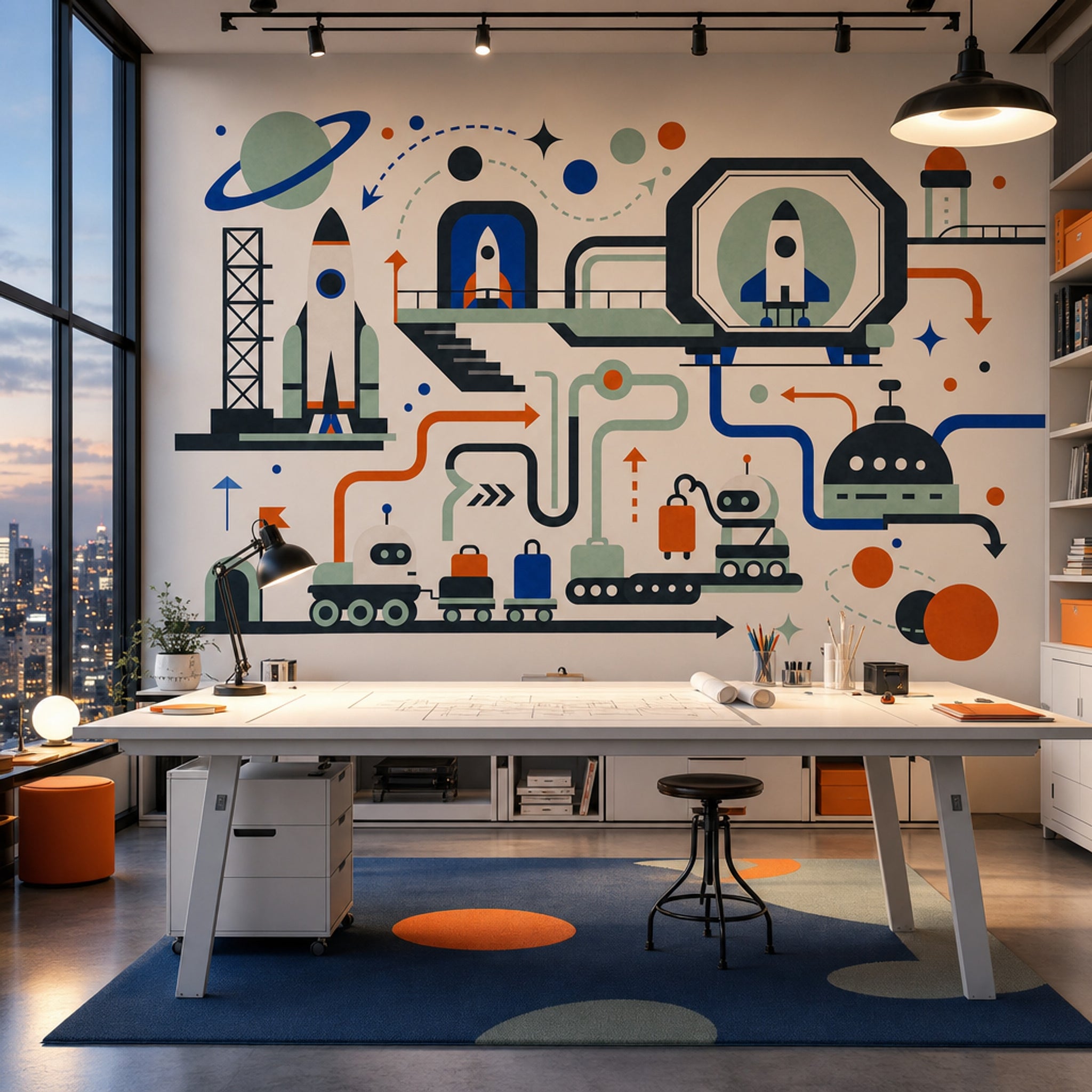 Mid Century Modern Wallpaper Retro Space Removable Wall Decor