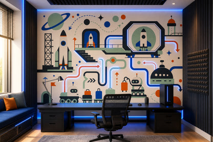 Mid Century Modern Wallpaper Retro Space Removable Wall Decor
