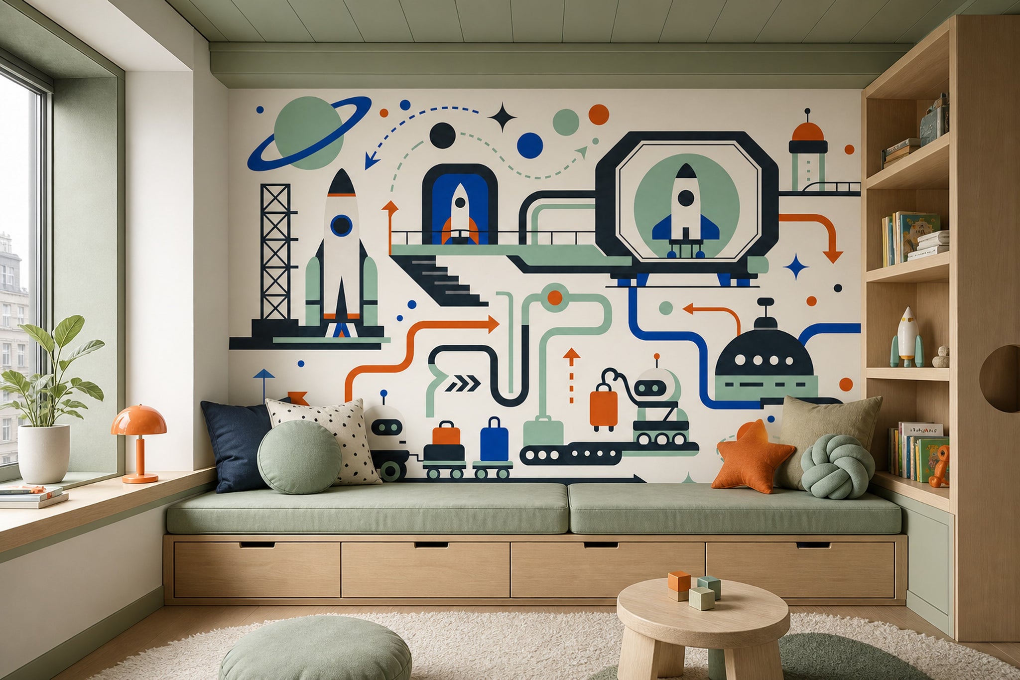 Mid Century Modern Wallpaper Retro Space Removable Wall Decor
