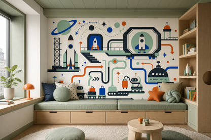 Mid Century Modern Wallpaper Retro Space Removable Wall Decor