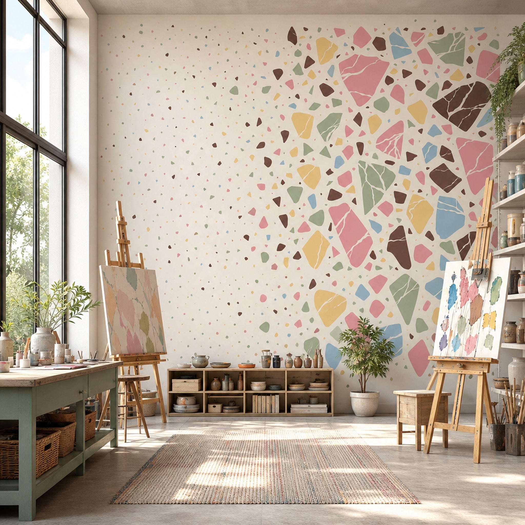White Background Wallpaper Mid Century Modern Wall Mural