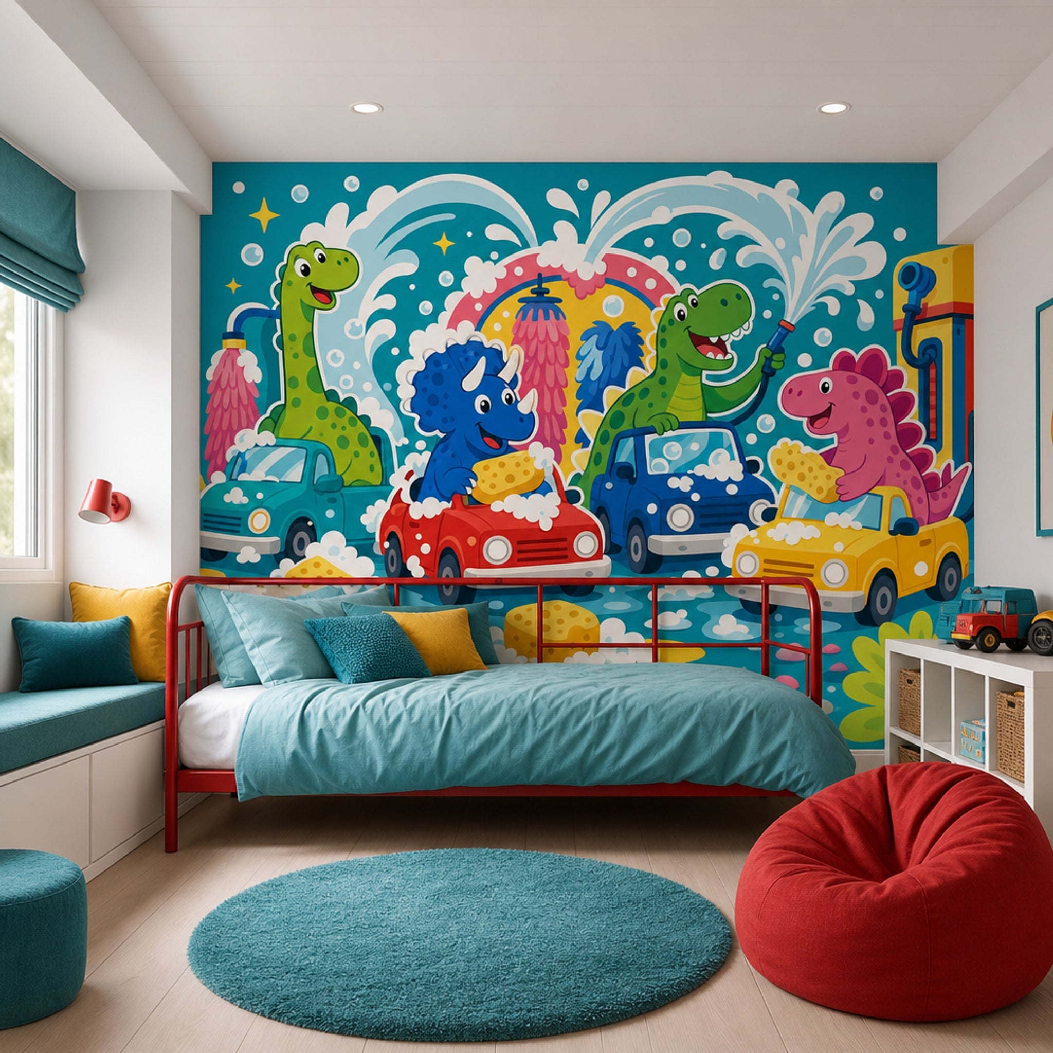 Cartoon Dinosaurs Wallpaper Car Wash Soap Bubbles Removable Wall Decor