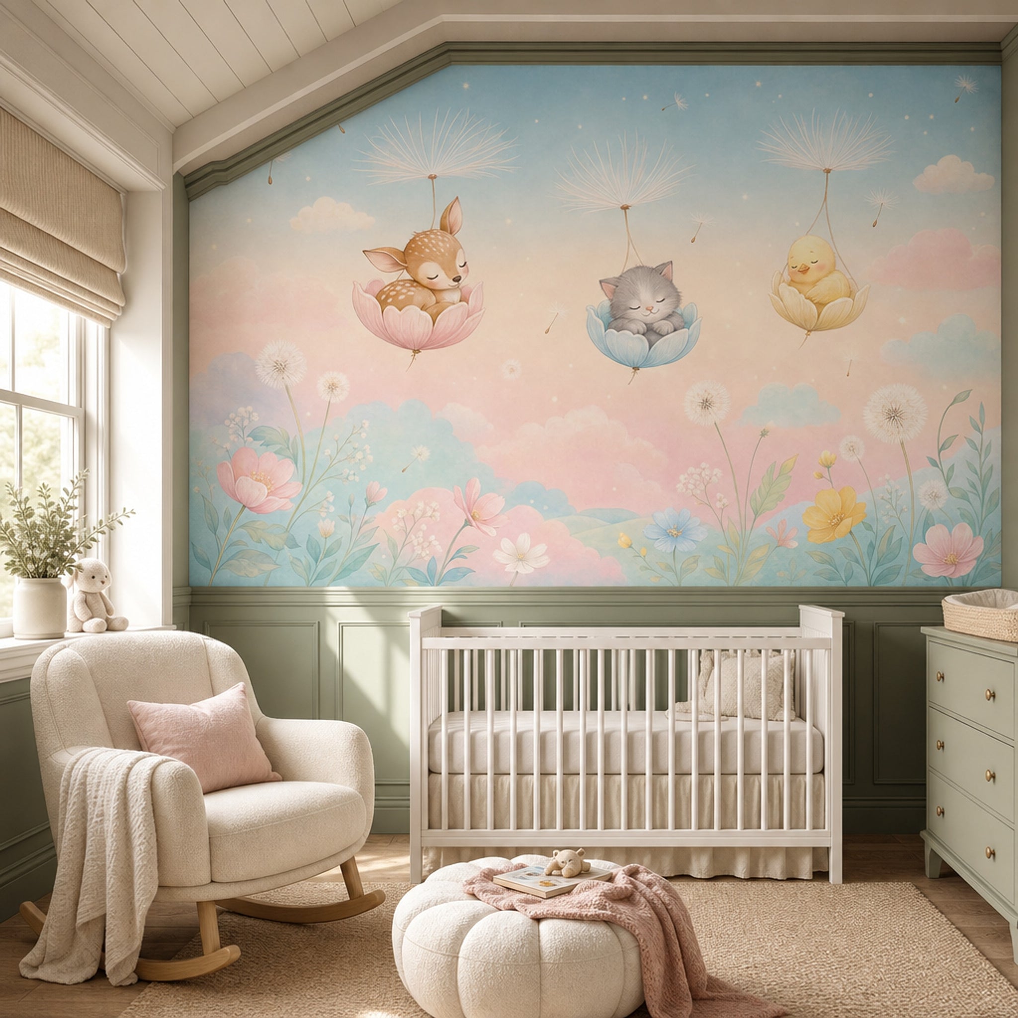 Nursery Wallpaper Sleeping Animals Whimsical Wall Mural
