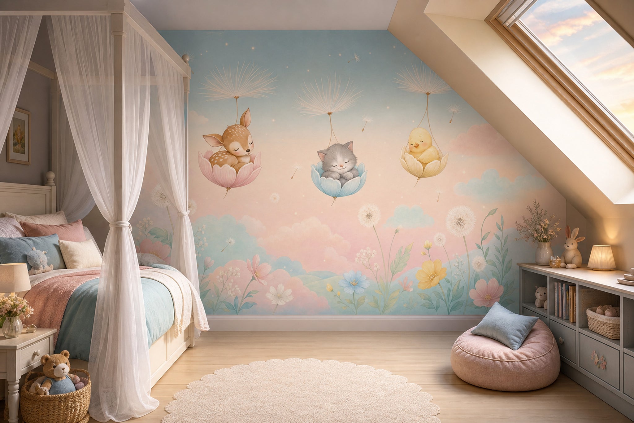 Nursery Wallpaper Sleeping Animals Whimsical Wall Mural