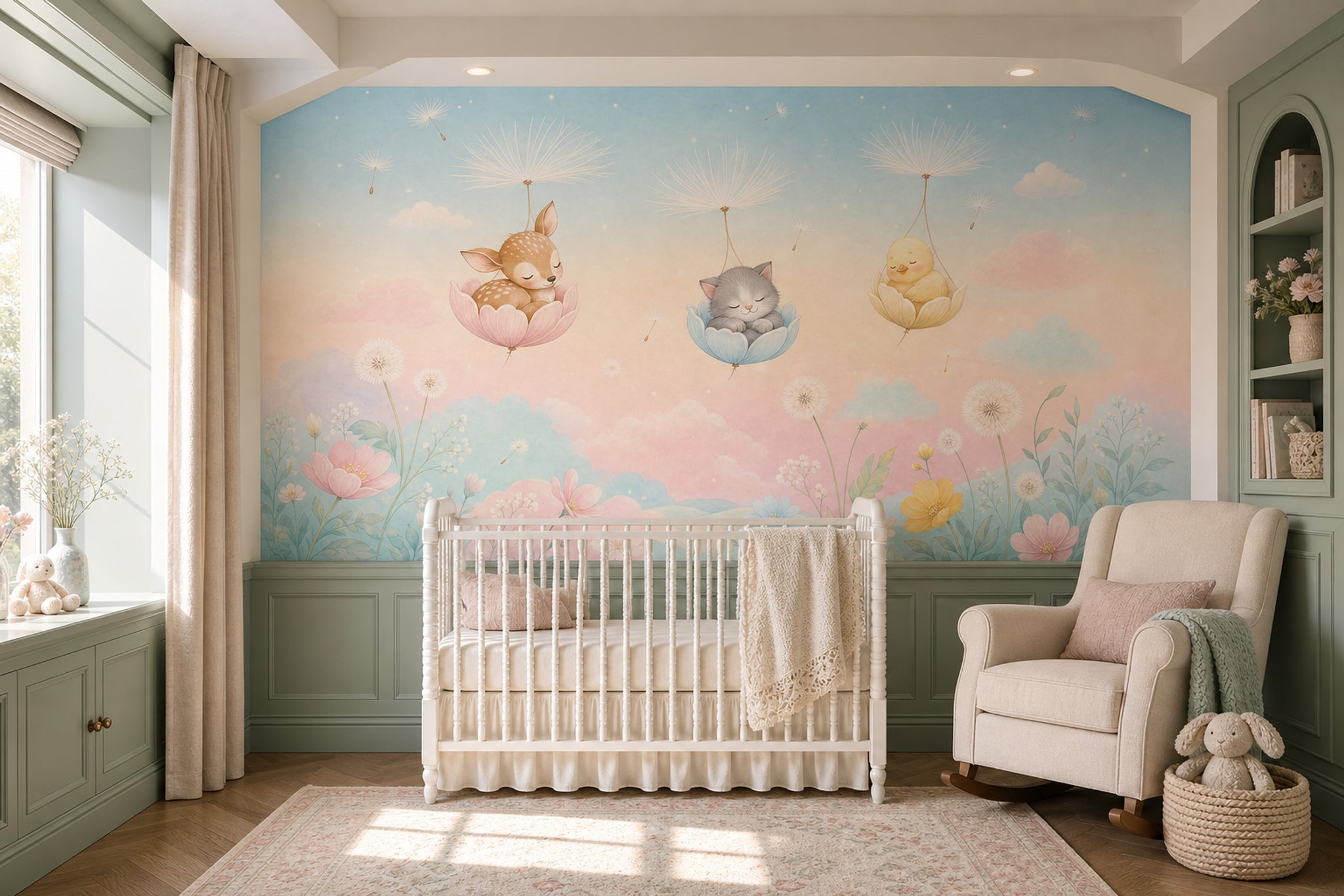 Nursery Wallpaper Sleeping Animals Whimsical Wall Mural