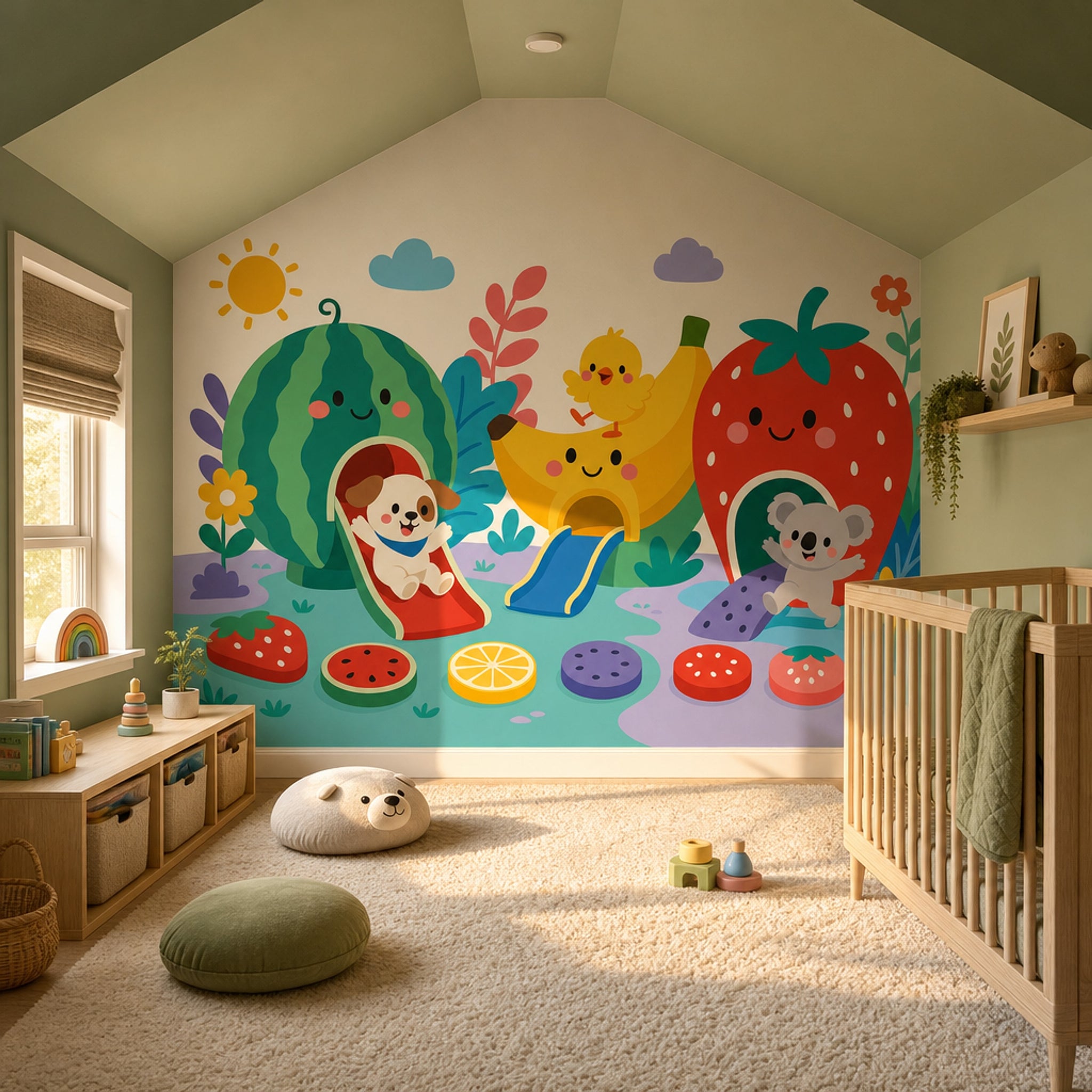 Fruit Playground Wallpaper Watermelon Slide Removable Kids Nursery Wall Decor