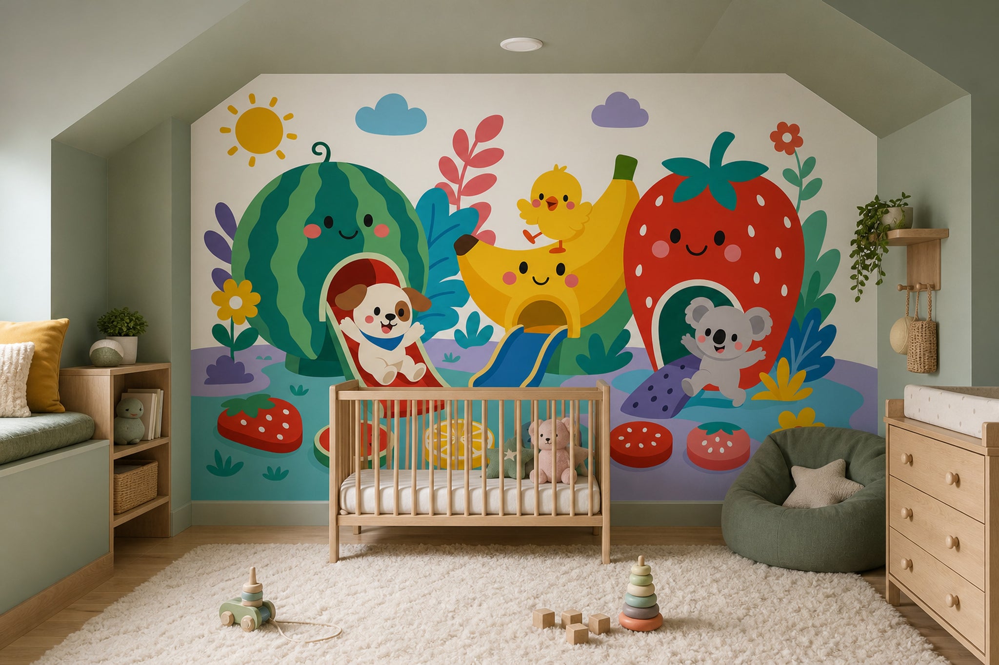 Fruit Playground Wallpaper Watermelon Slide Removable Kids Nursery Wall Decor