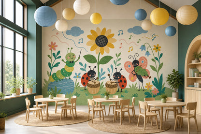 Whimsical Garden Wallpaper Floral Cute Insects Removable Wall Decor