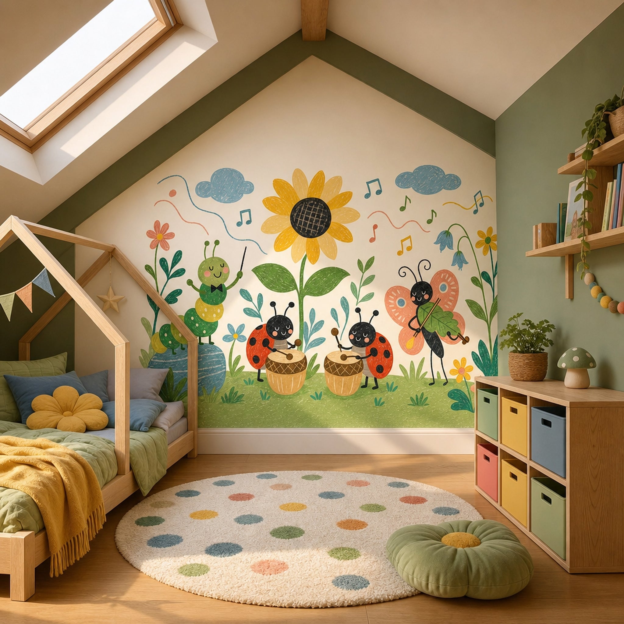 Whimsical Garden Wallpaper Floral Cute Insects Removable Wall Decor