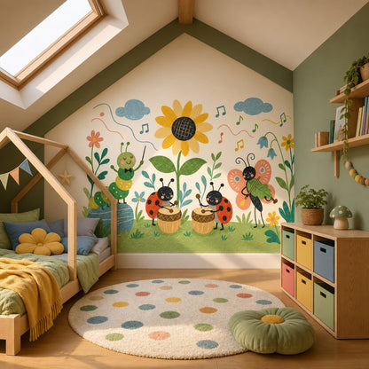 Whimsical Garden Wallpaper Floral Cute Insects Removable Wall Decor