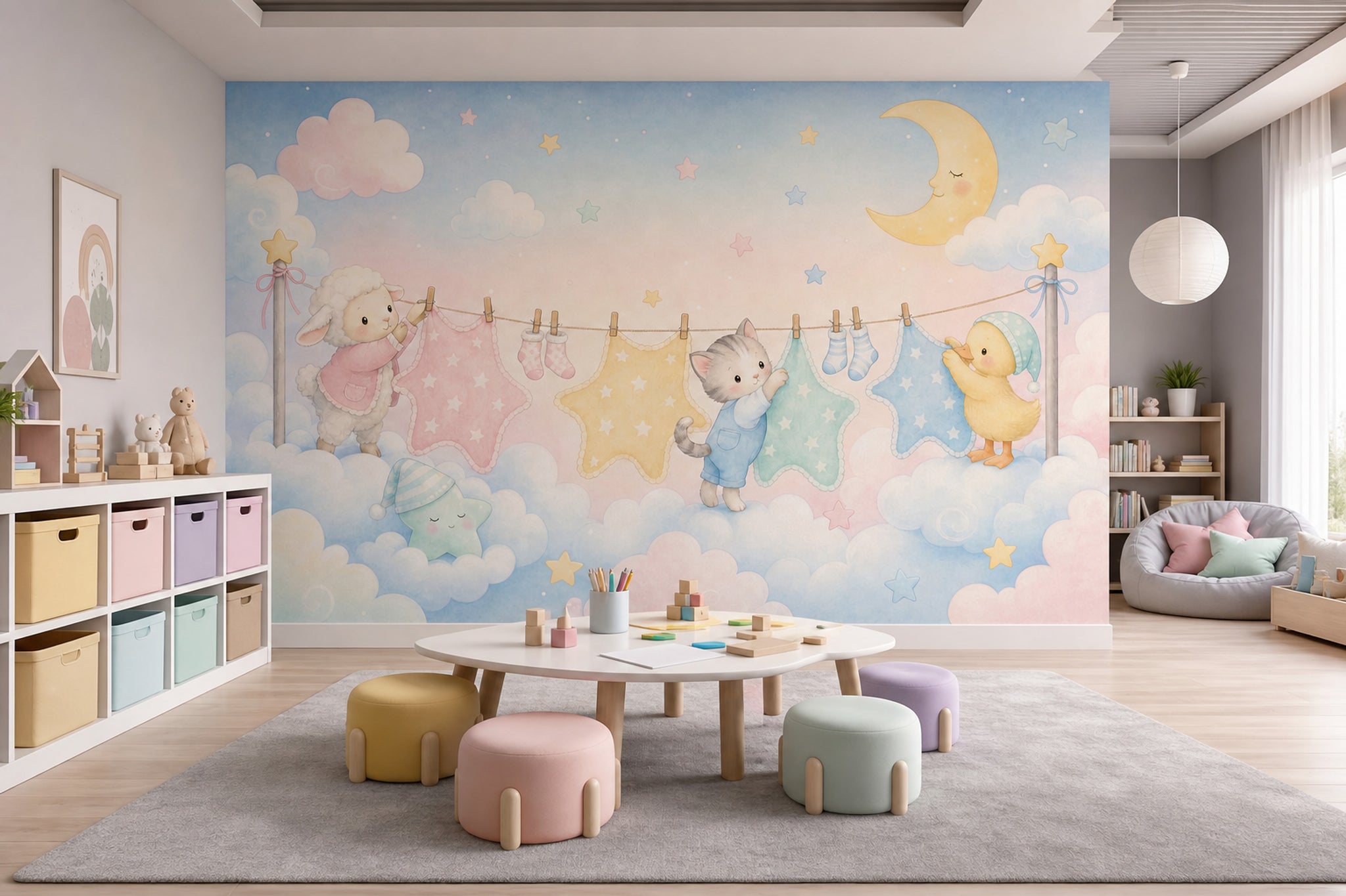 Pastel Sky Wallpaper Nursery Removable Watercolor Wall Decor