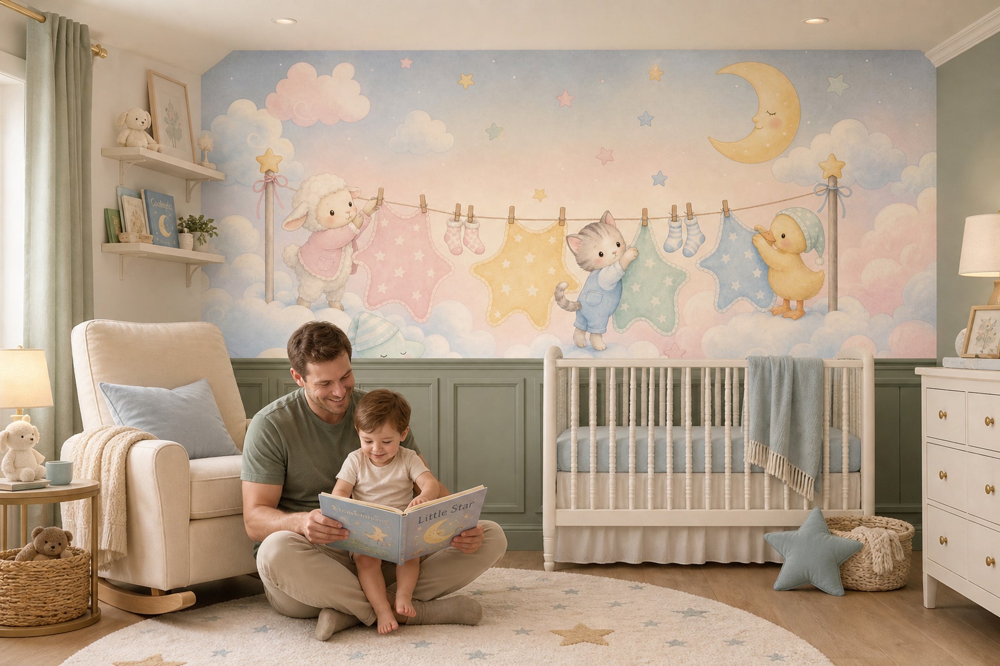 Pastel Sky Wallpaper Nursery Removable Watercolor Wall Decor