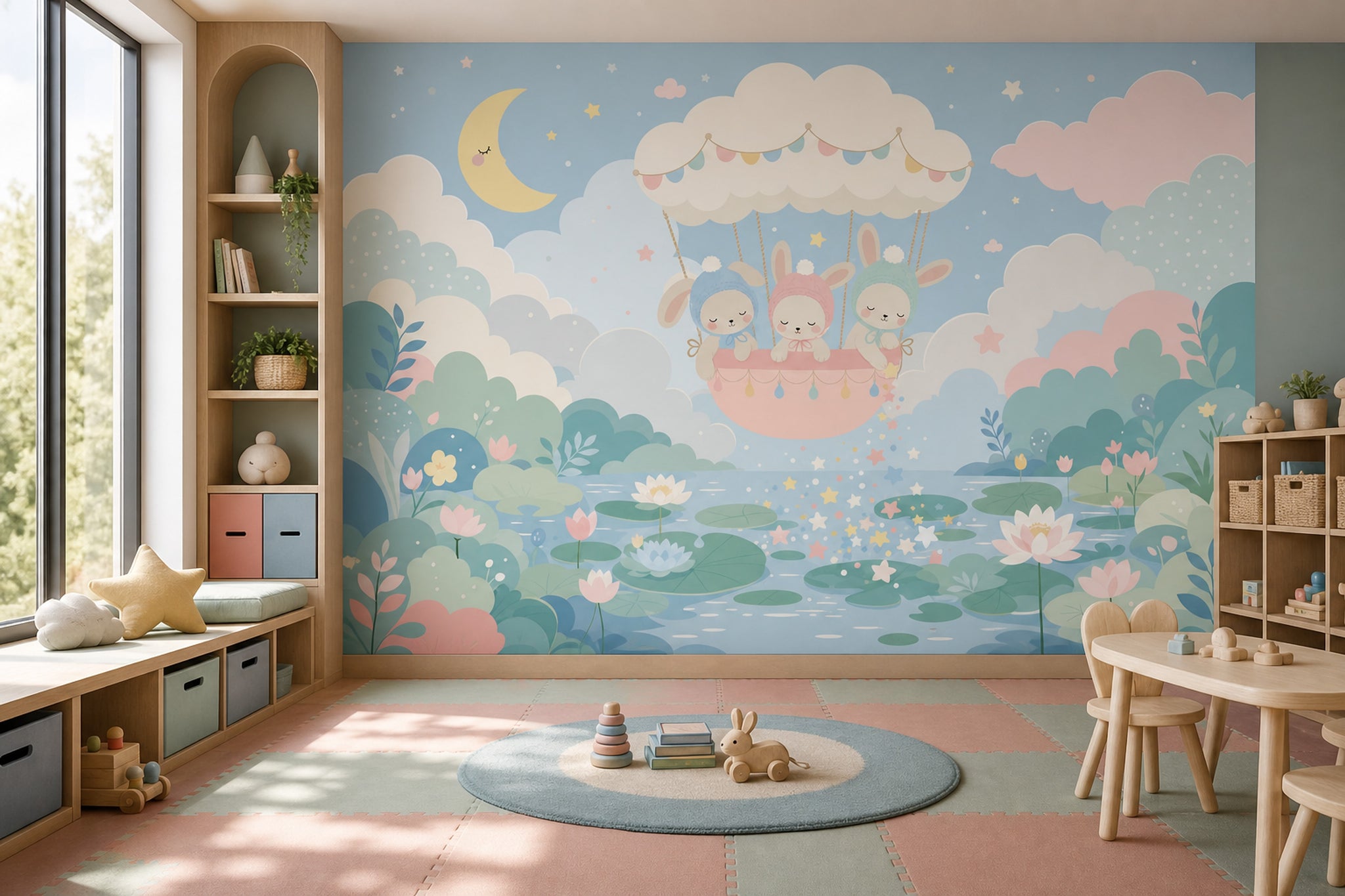 Hot Air Balloon Wallpaper Nursery Bunny Removable Wall Decor