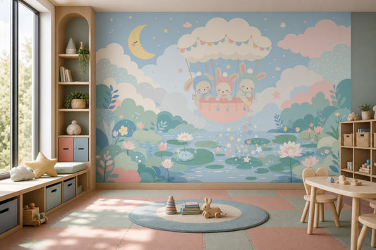 Hot Air Balloon Wallpaper Nursery Bunny Removable Wall Decor