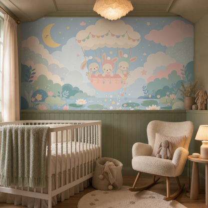 Hot Air Balloon Wallpaper Nursery Bunny Removable Wall Decor