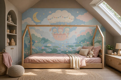 Hot Air Balloon Wallpaper Nursery Bunny Removable Wall Decor