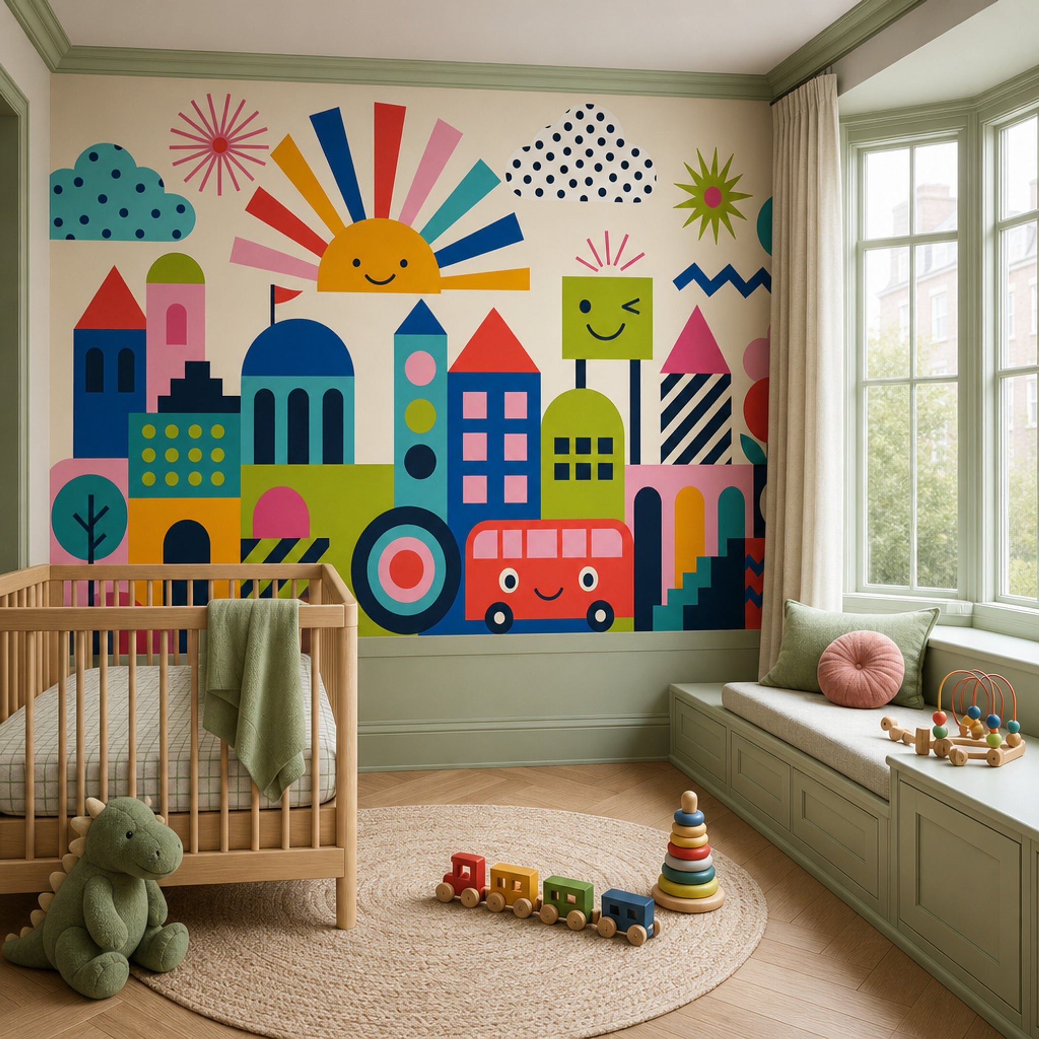 Geometric Cityscape Wallpaper Bright Kids Wallpaper Wall Mural
