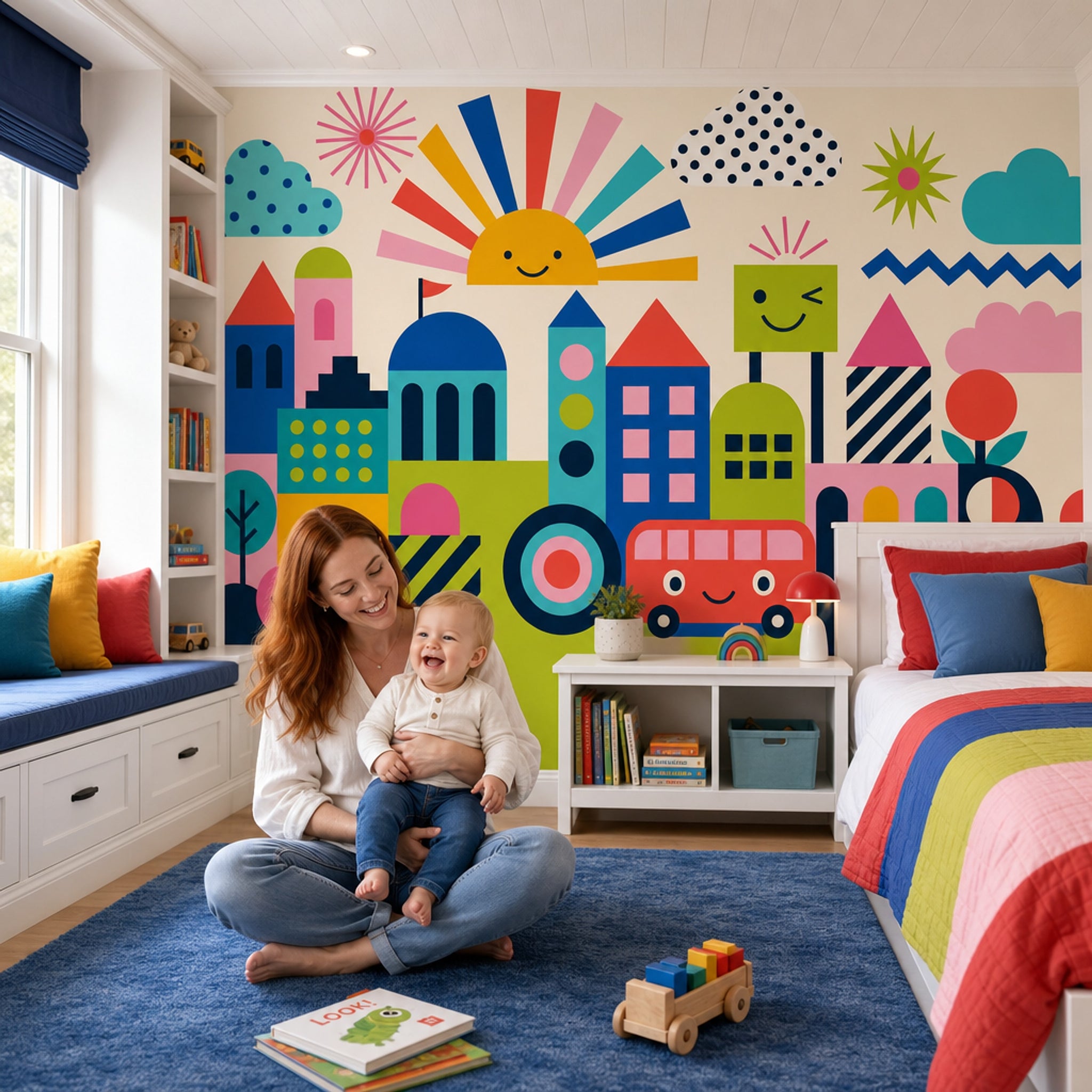 Geometric Cityscape Wallpaper Bright Kids Wallpaper Wall Mural