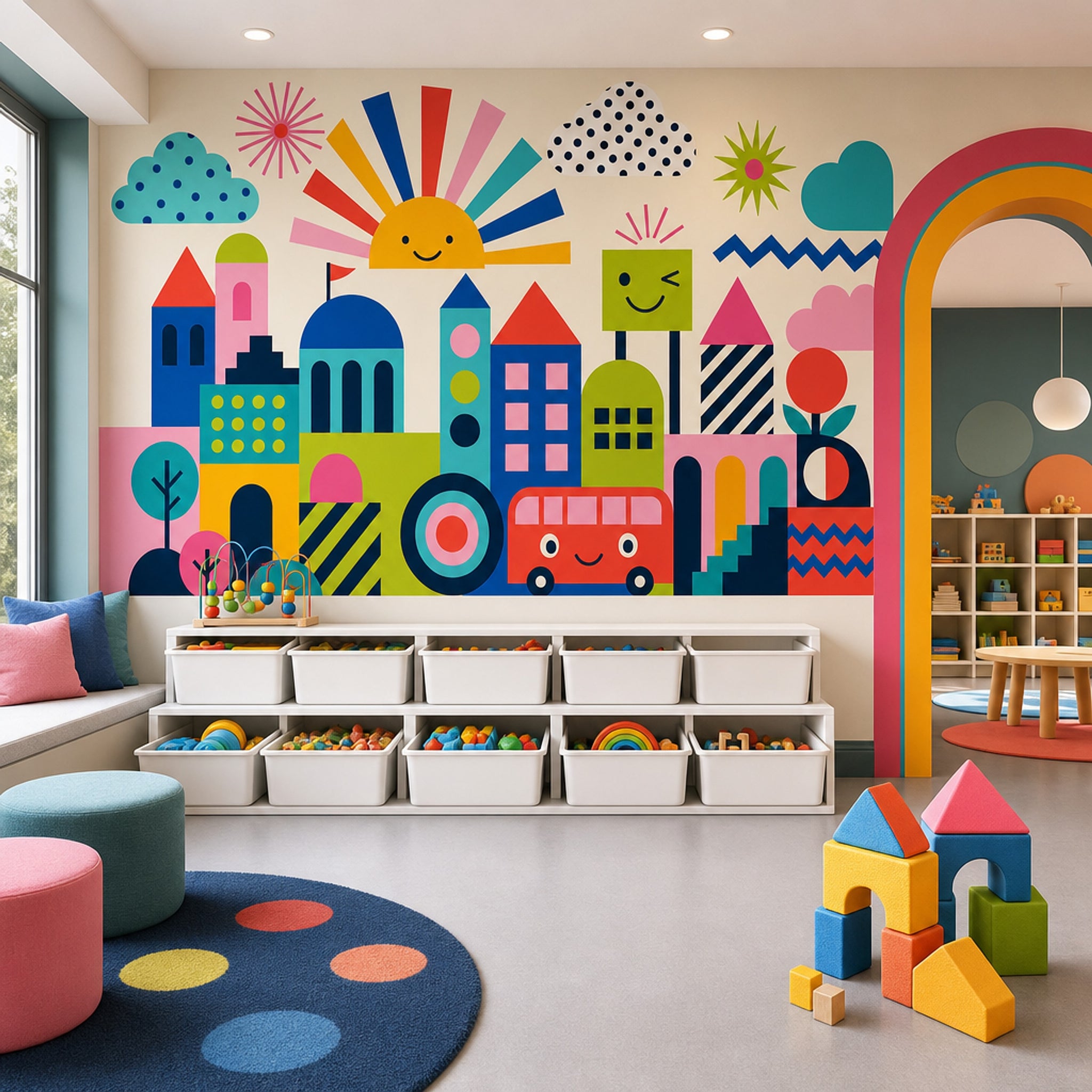 Geometric Cityscape Wallpaper Bright Kids Wallpaper Wall Mural