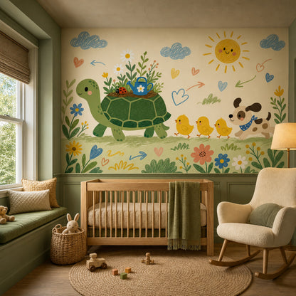 Kids Nursery Wallpaper Cute Animals Removable Turtle Wall Decor