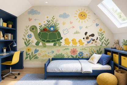 Kids Nursery Wallpaper Cute Animals Removable Turtle Wall Decor