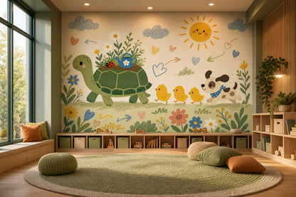 Kids Nursery Wallpaper Cute Animals Removable Turtle Wall Decor