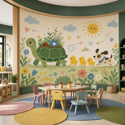 Kids Nursery Wallpaper Cute Animals Removable Turtle Wall Decor