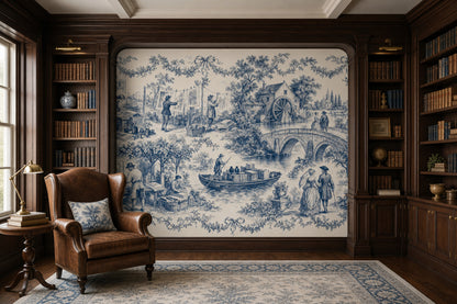 Toile Wallpaper Blue And Cream Pastoral Landscape Wall Mural