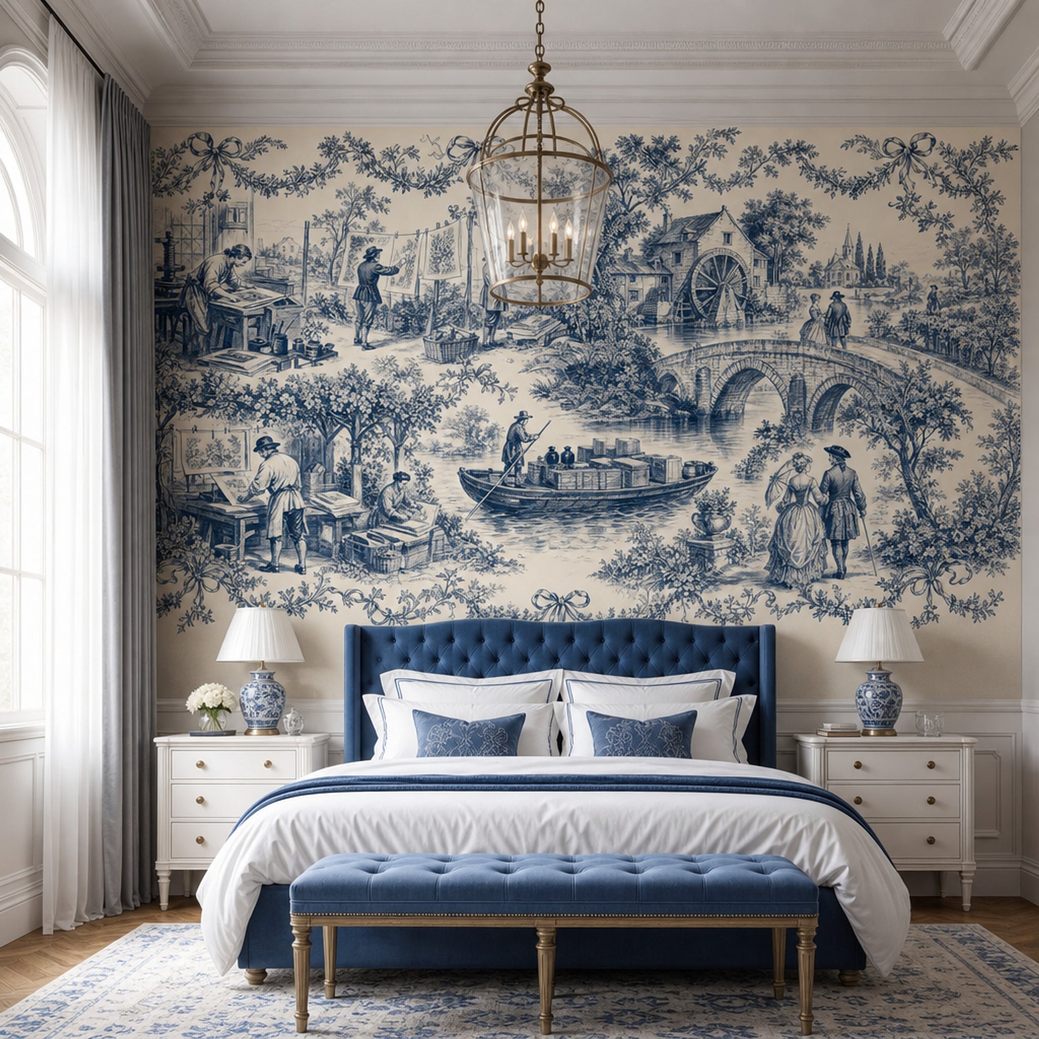Toile Wallpaper Blue And Cream Pastoral Landscape Wall Mural