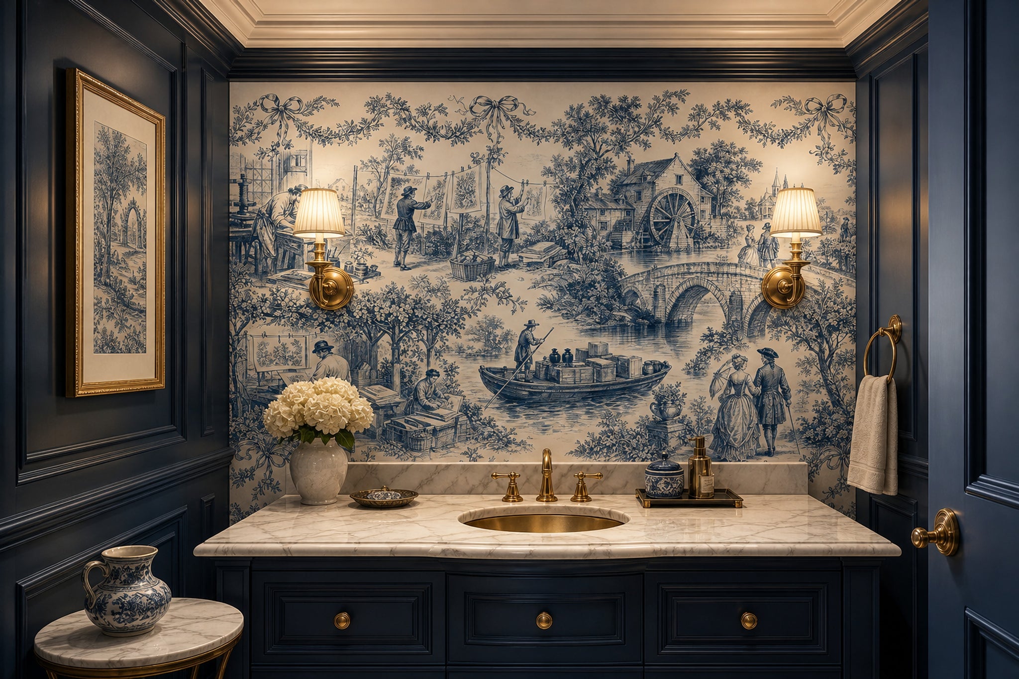 Toile Wallpaper Blue And Cream Pastoral Landscape Wall Mural
