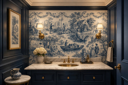 Toile Wallpaper Blue And Cream Pastoral Landscape Wall Mural