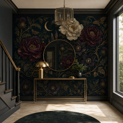 Dark Floral Wallpaper Botanical Moody Removable Wall Decor