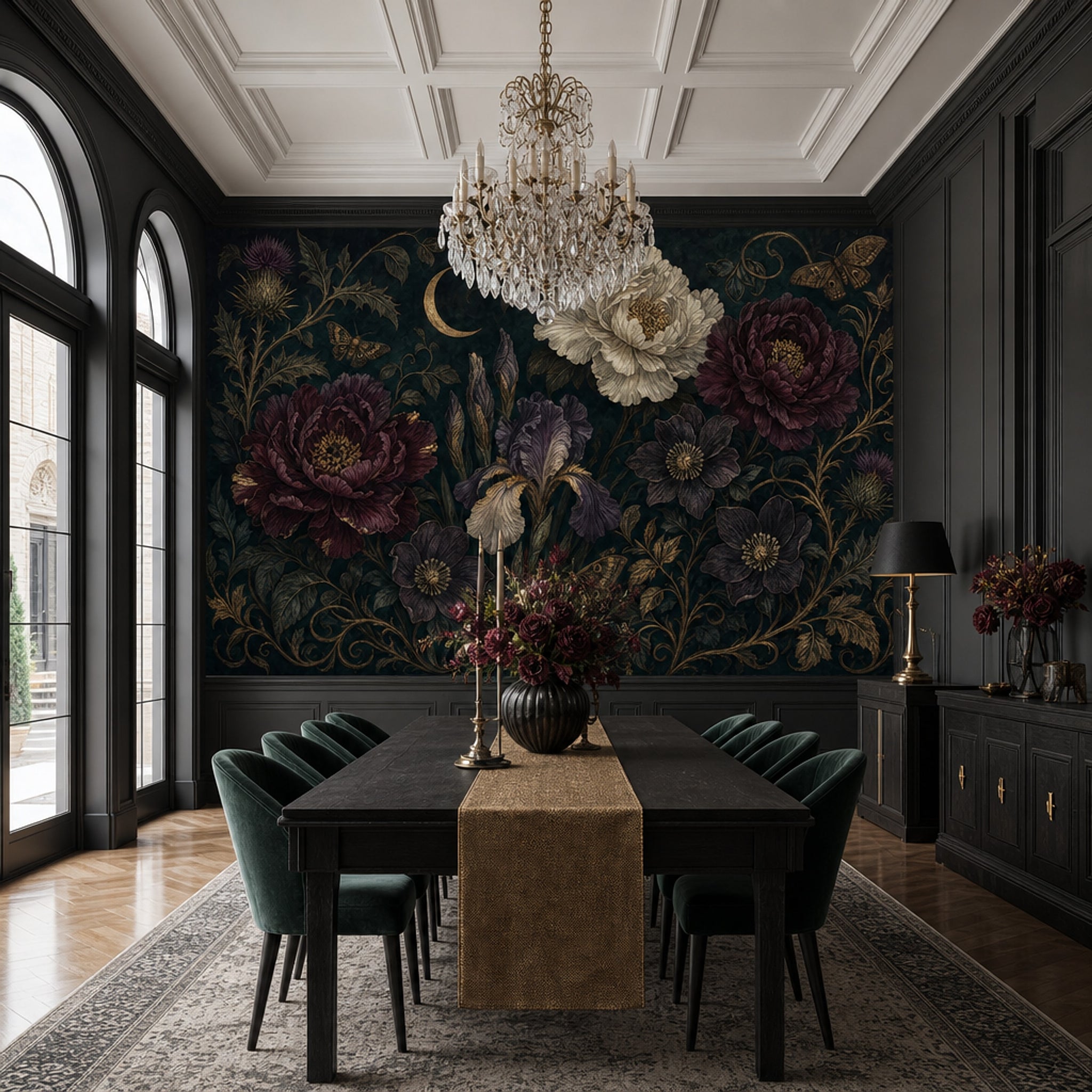 Dark Floral Wallpaper Botanical Moody Removable Wall Decor