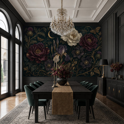 Dark Floral Wallpaper Botanical Moody Removable Wall Decor