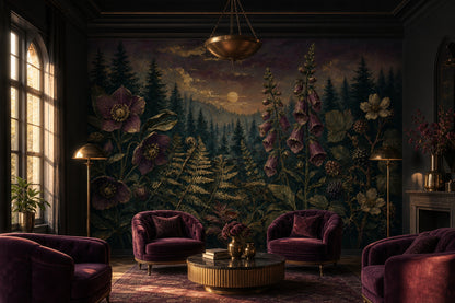 Twilight Forest Wallpaper Botanical Floral Gold Accents Removable Wall Decor